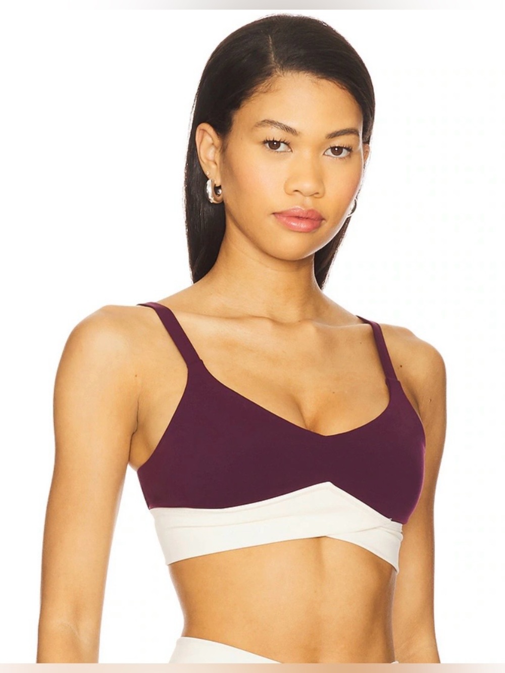L*space Unmatched sports bra in plum & cream. Size S